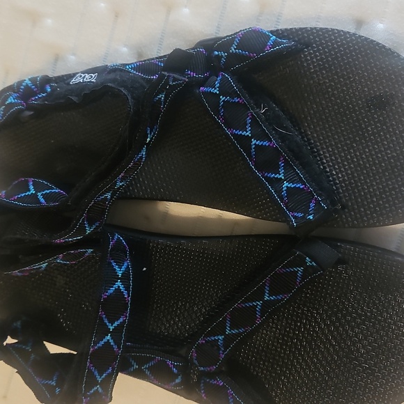 TEVA Black Sandals with Blue and Purple Accents, Size 11 - Picture 2 of 5
